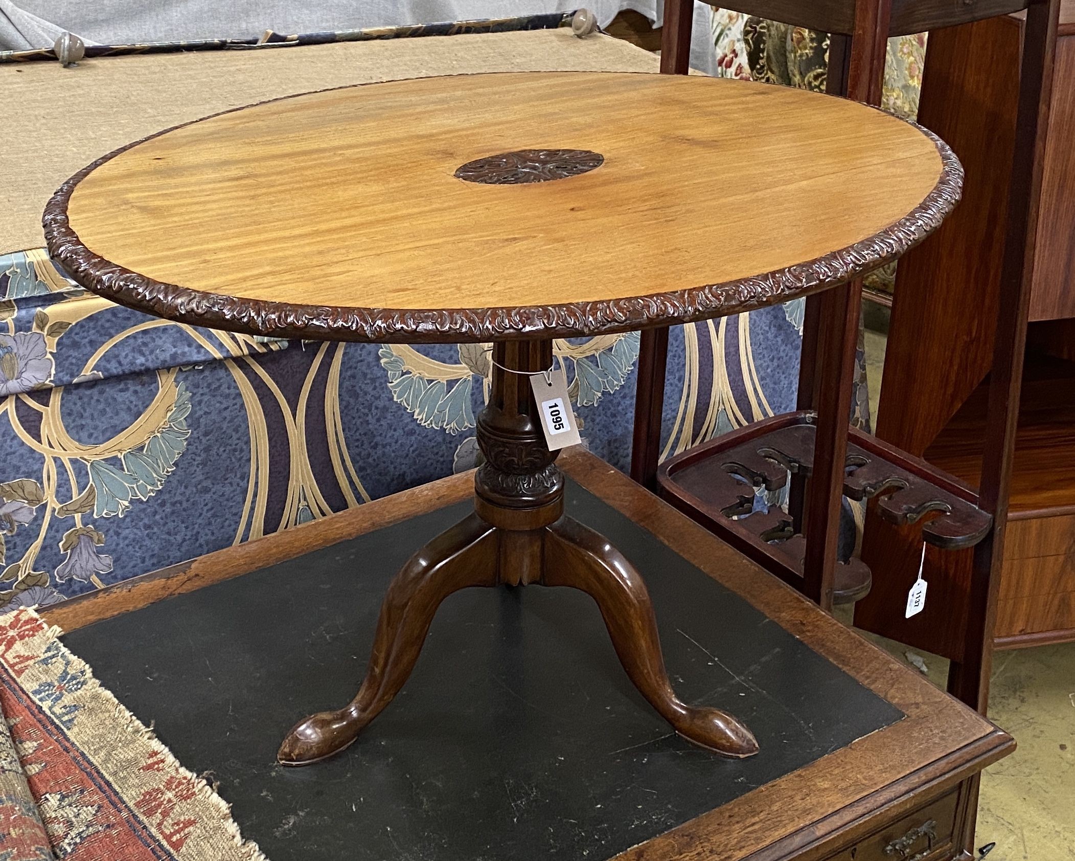 A George III and later oval tilt top occasional table, width 81cm, height 55cm